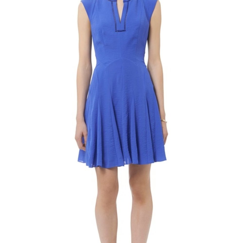 REBECCA TAYLOR blue Crepe Godet Dress / Size 4 / Fit & Flare V-Neck Sleeveless